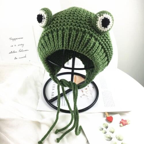 Cartoon Frog Knitted Hat Winter Warm Hat Cap Beanie Hat for Kid Boy and Girl Cute Selling Cute Ear Protection Warm Hat Cosplay