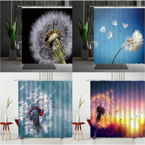 Plant Shower Curtain Dandelion Pattern Polyester Fabric Home Decor Waterproof Cloth Curtain With Hooks Multiple Size