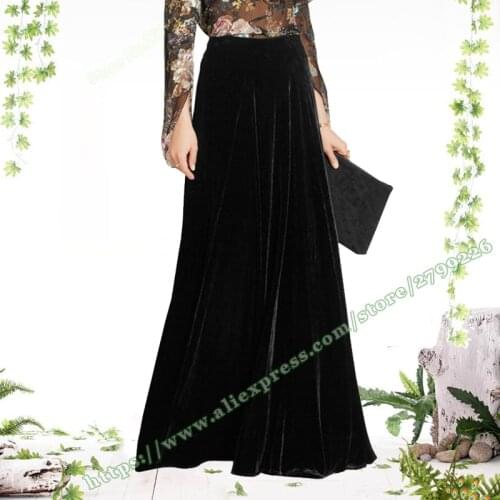 2019 Female Vintage Black Gold Velvet Retro Fashion Mopping the Floor A-line Maxi ladies Skirt Plus Size 4XL XXXXL Skirts Womens