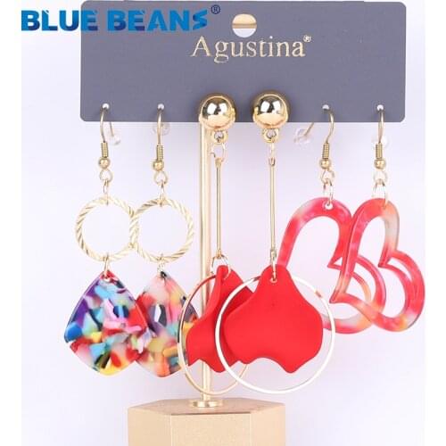 BLUE BEANS 2021 Set Earring For Women Drop Earrings Fashion Jewelry Long Red Earrings Set acrylic Boho Girls Dangle Earring kpop