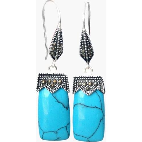 Fashion jewelry Natural Stone 925 & macasite earrings 2" Natural Stone jewelry bread big earringsWomen Party