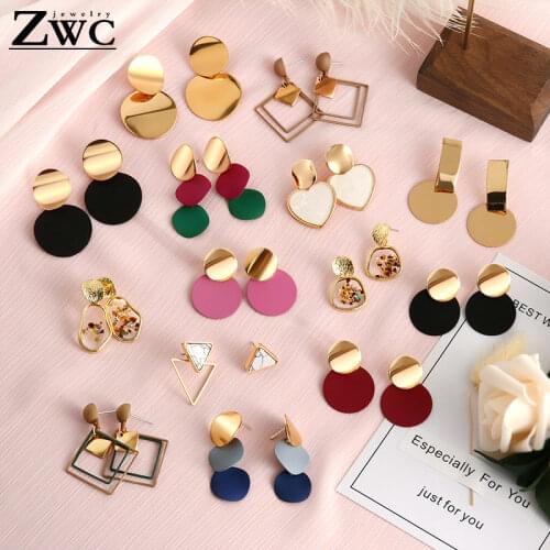 ZWC 2020 Fashion Korean Statement Drop Earrings For Women Geometric Metal Gold Hanging Dangle Earring modern Jewelry Wholesale