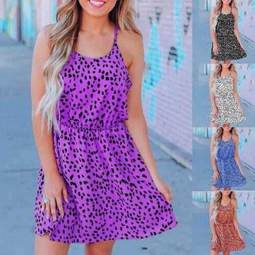 Home&Nest Fashion Womens Casual Suspenders Sleeveless Leopard Printing Dress Sexy Camisole Plus Size Party Dress Mujer Vestidos