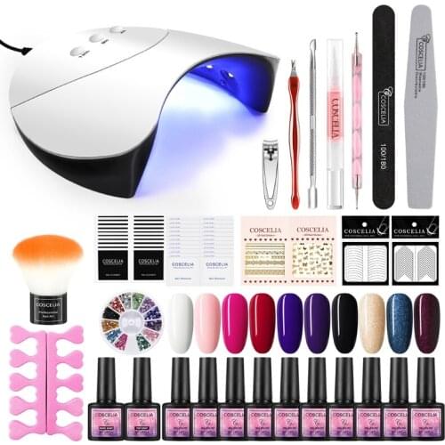 10 Colors Gel Nail Polish Kit Semi Permanent 36W USB LED Lamp Manicure Tool