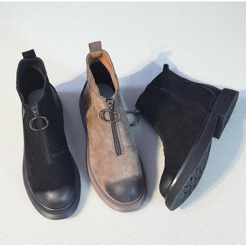 2021 Autumn And Winter Thick Boots Suede Leather Boots British Style Women Fashion Round Head Martin Boots Women Trendy Shoes