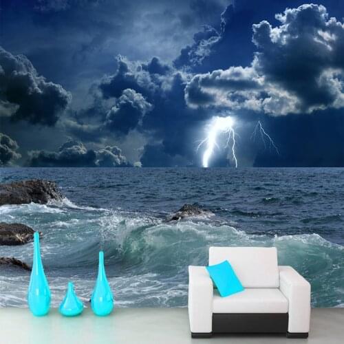 Custom 3D Mural Wallpaper Roll Big Sea Clouds Lightning Bedroom Living Room Sofa TV Background Wall Photo Wallpaper Home Decor