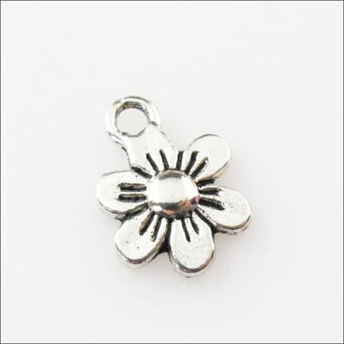 45 New Tiny Flower Star Tibetan Silver Tone Charms Pendants 9x13mm