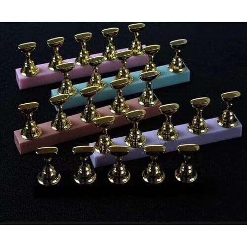 5Pcs/Box Gold&Silver 2 Colors Acrylic Nail Tip Practice Display Holder Stand Nail Art Salon Pillar Manicure Tools, TDS07-1-2