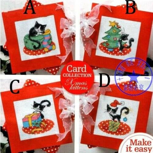 FREE Shipping FULL set cross stitching card Xmas Kittens, cross stitch Christmas card