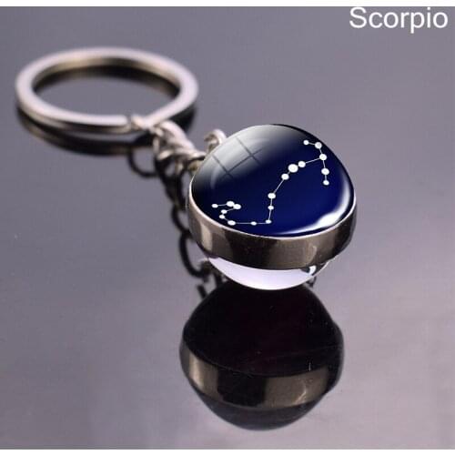 12 Zodiac Sign Keychain Constellations Scorpio Leo Aries Glass Ball Crystal Key Rings Couple Gift for Women and Mens