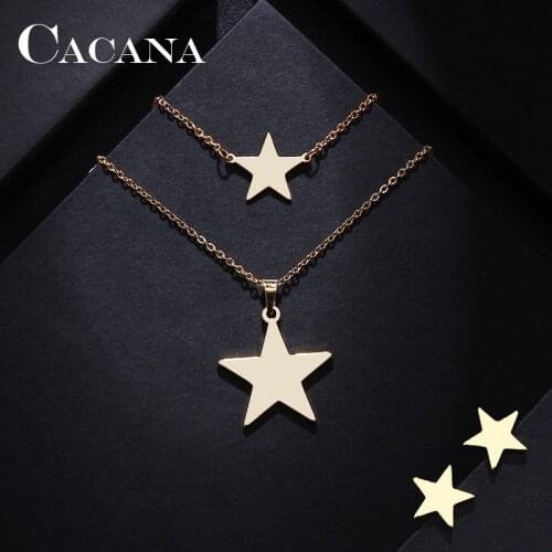 CACANA Stainless Steel Sets For Women Pentagram Shape Necklace Bracelet Earring Jewelry Lovers Engagement Jewelry