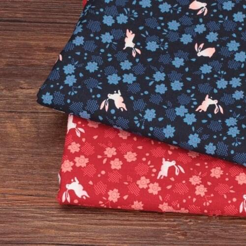 CF29 1/2 Yard Japanese Fabric Cherry Rabbit Printed Hot Stamping Fabric Quilting Patchwork Handmade Sewing DIY Cotton Fabirc