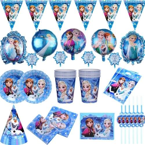 Disney Frozen Anna and Elsa Princess Kids Birthday Party Supplies Cups Plates Disposable Tableware Baby Girl Party Decor Supply