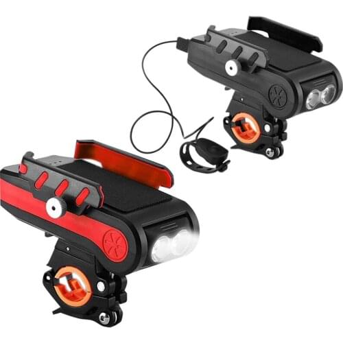 4in1 Bike Light USB Rechargeable Multifunction Bicycle Headlight with Mobile Phone Holder 4000MAH Power Bank Bike Bell