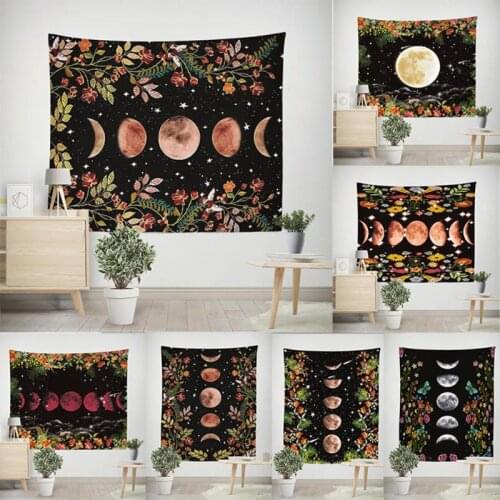 Moon Phase Tapestry Hippie Flower Wall Carpets Botanical Celestial Floral Wall Hanging Tapestry Dorm Decor Starry Sky Carpet HOT