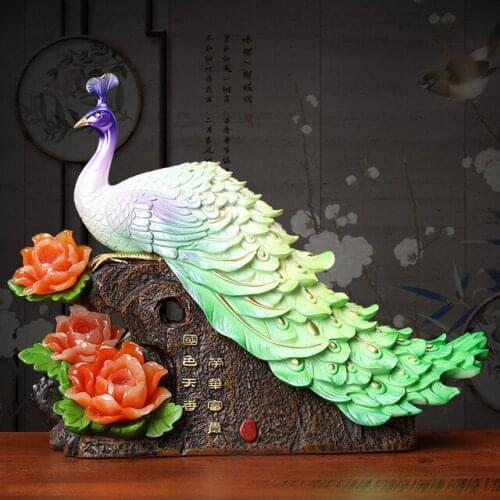 Chinese Creative Lucky Resin Peacock Adornments Home Livingroom Desktop Furnishing Decoration Shop Store Club Sculpture Crafts