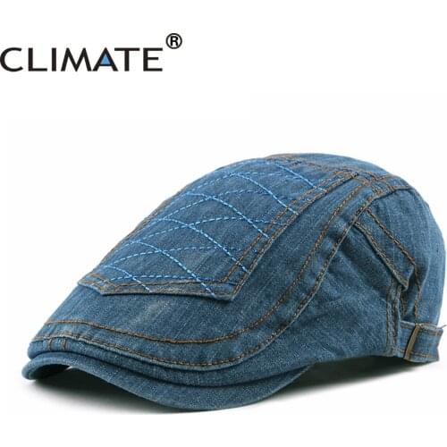 CLIMATE Men Denim Beret Flat Cap Hat Man Berets Denim Adult Jeans Hats Adjustable Adult Cotton Jeans Denim Flat Ivy Cap Hat
