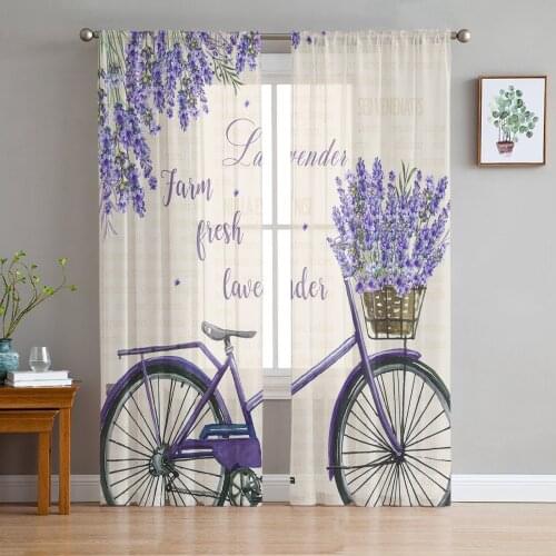 Lavender Bicycle Idyllic Style Gauze Curtains For Childrens Bedroom Kitchen Screen For Living Room Holiday Decor Voile Curtain