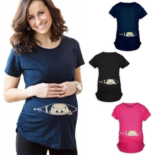 Summer Maternity Pregnancy T Shirt Women Cartoon Top Tees Baby Print Staring Pregnant Clothes Funny T-shirt Plus Size S-3XL