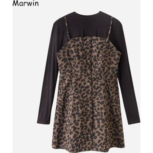 Marwin 2021 New-Coming Spring A-Line Leopard Up And Dowm 2pics Dresses O-Neck Empire Knee-Length High Street Style Women Dresses