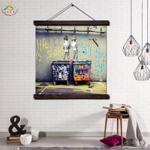 Cute Wall Graffiti Single Modern Wall Art Print Pop Art Picture And Poster Solid Wood Hanging Scroll Canvas Painting Home Decor