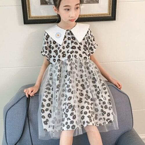 Fashion Summer T Shirt Girls Floral Dress Short Tulle Korean Boutique Flower Outfits Girl Dress Princess Robe Clothes BW50DR