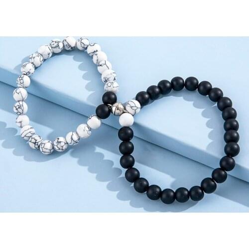 Fashion Frosted Stone Beads Magnetic Bracelets For Women Men Couple Black White Couple Charm Bracelets Fashion Jewelry Gifts