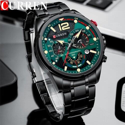 CURREN Man WristWatch Waterproof Chronograph Men Watch Green Military Top Brand Luxury Stainless Steel Sport Male Clock 8395