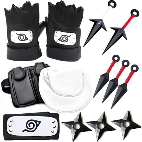 Set Naruto Weapons Ninja Bag Kunai Headband Gloves Shuriken Cosplay Itachi Anime Figure Prop Apparel Accessories Cool Kids Toys