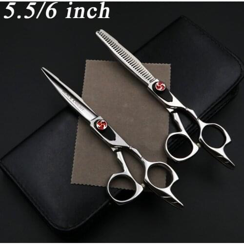 5.5/6 Inch Pet Scissors Dog Grooming Cutting+Thinning Shears Kit for Animals Japan440C Regular Flat Teeth Blades