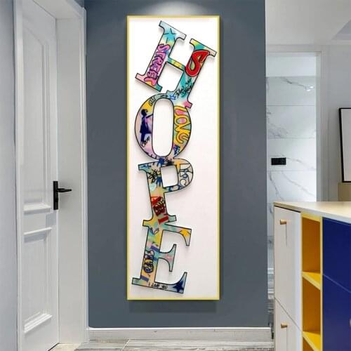 HOPE Inspirational Canvas Painting Graffiti Street Art Posters and Prints Letter Wall Art Picture for Living Room Home Decor