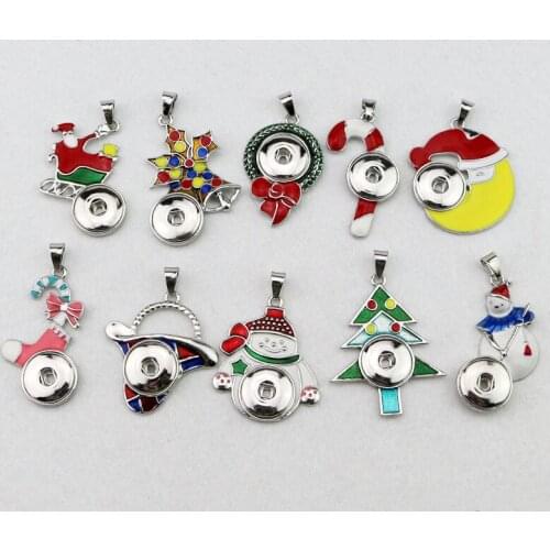 Wholesale 50pcs/lot Mix 10styles New Christmas Style Snap Button Jewelry 18mm Diy Snap Button Pendant Charm Fit SNap Necklace