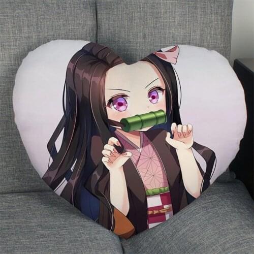 Hot Sale Custom Japanese Anime Kamado Nezuko Heart Shape Pillow Covers Bedding Comfortable Cushion/High Quality Pillow Cases