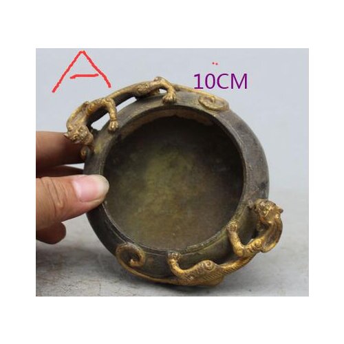 Song voge gem 4" Marked Chinese Feng Shui Bronze Gilt Animal Dragon Beast PiXiu ashtray Statue A 10cm /B 6CM