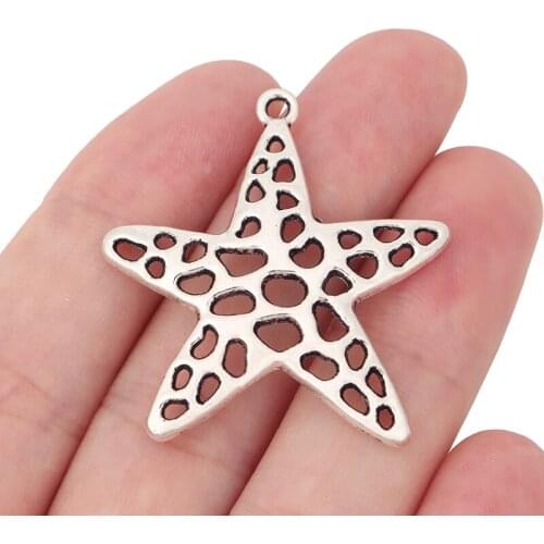 10 x Tibetan Silver Star Starfish Hollow Open Charms Pendants for Necklace Jewelry Making Findings 37x40mm