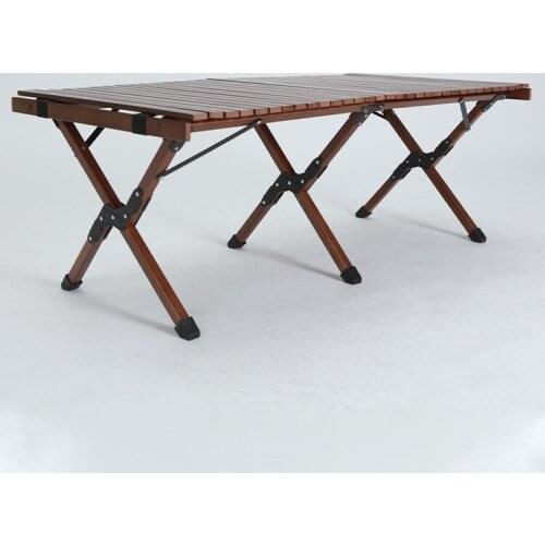 OEM Outdoor Foldable Camping Wooden Desk Portable Beach Egg Roll Wood Folding Table For Picnic BBQ