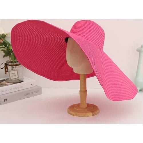Ins popular catwalk Straw Hat sunscreen straw hats with oversized 26cm brim suitable for women Foldable beach straw hat