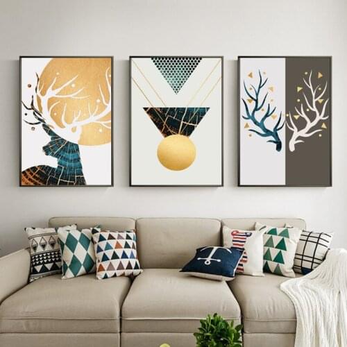 Nordic Abstract Geometric Deer Canvas Painting Posters and Prints Gallery Wall Art Pictures for Living Room Interior Home Decor