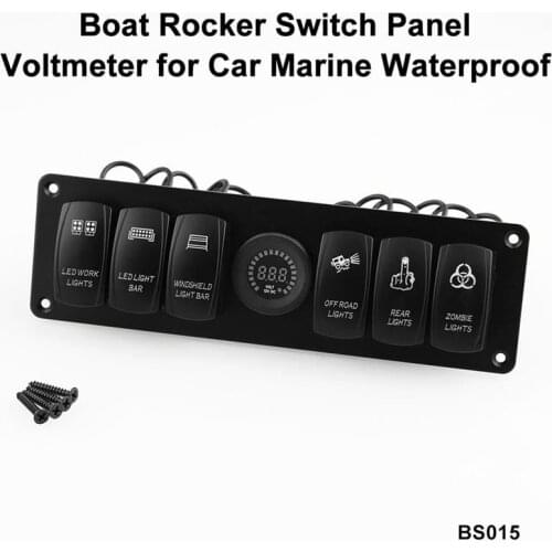 LED Boat Rocker Switch Panel 6 Gang ON-OFF Toggle Switch Digital Voltmeter 12/24V LED For Marine Boat Car Rv Truck Yacht IP68