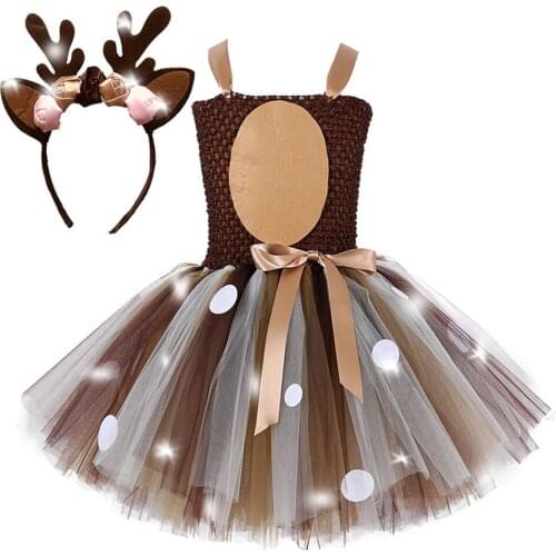 Led Deer Costume for Girls Kids Reindeer Christmas Tutu Dress Outfit Todder Baby Girl Halloween Costumes Animal Birthday Tutus