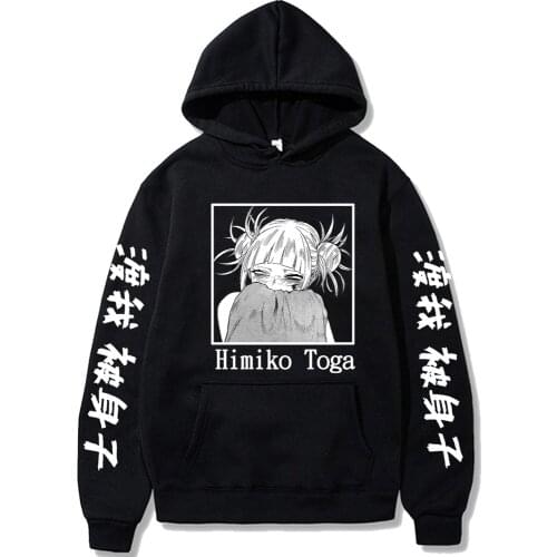 Hot Anime Himiko Toga Cosplay Print Hoodie Men Women Hip-Hop O-Neck Black White Street Sweatshirts