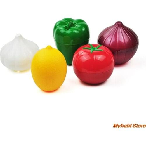 Creative Plastic Vegetable Shape Food Storage Box Onion Garlic Tomatoes Lemon Green Pepper Food Container Kitchen Organizer