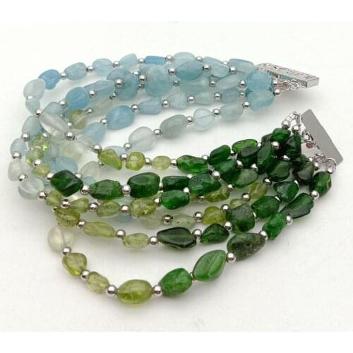 YYGEM 8'' 7 Strands Natural Diospside Aquamarine Peridot Prehnite Freeform strand Bracelet handmade for women