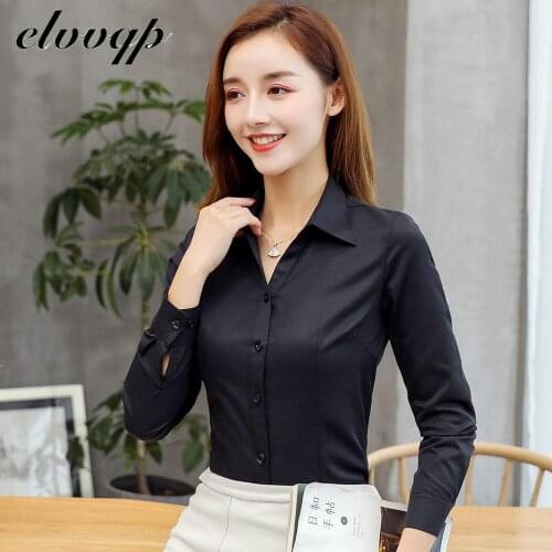 S-5XL Spring Office work Women Black Blouse Female Shirt Tops Long Sleeve Casual Turn-down Collar OL Style Women Loose Blouses