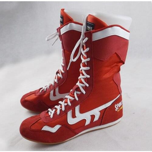 US4-11 Boxing Boots Wrestling Training Shoes Adult Fitness High Top Sport Shoes Womens Ankle Boots Black Red Plus Size C329