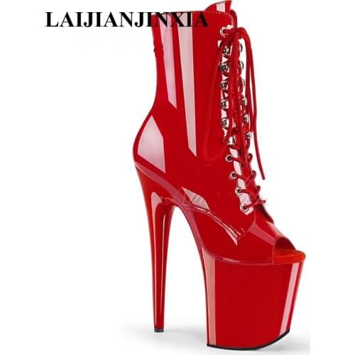 LAIJIANJINXIA New Autumn Short Boots 20cm Super High Heels Stiletto Platform Womens Small Size Boots Pole Dancing Shoes