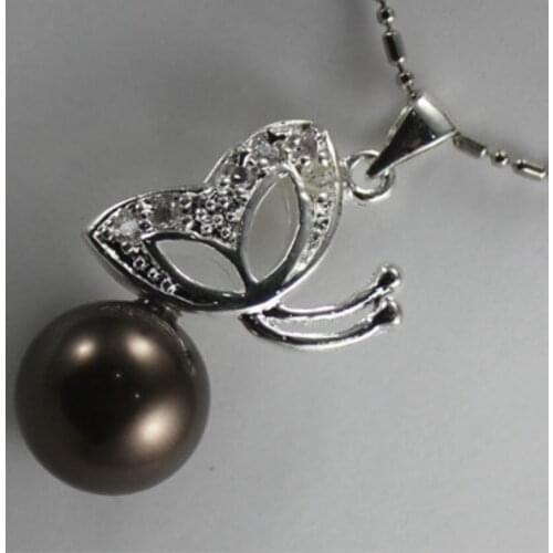 Womens fashion silver plated butterfly Accessories + dark brown shell pearl Pendant Necklace