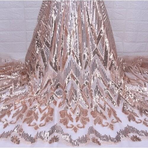 Gold African Dry Lace Fabric 5 Yards 2019 High Quality Sequins Tulle French Embroidered Mesh Lace Fabric For Party Dress 1742