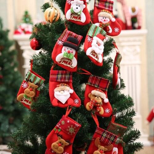 1pc Christmas Socks Decorations for Home Tree Elk Santa Snowman DIY Christmas Ornaments Pendants Hanging Gift Natal Xmas Decor