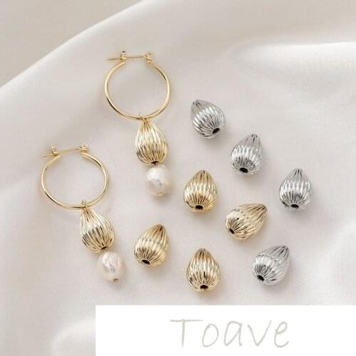 14K gold-clad retro water drop fold effect straight hole diy beaded bracelet necklace earrings copper bead accessories material